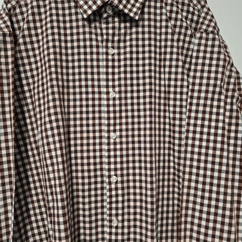 Men's Linea Uomo Gingham Stretch Button Down Shirt Brown Gray Long Sleeve 2XLT - Picture 5 of 10